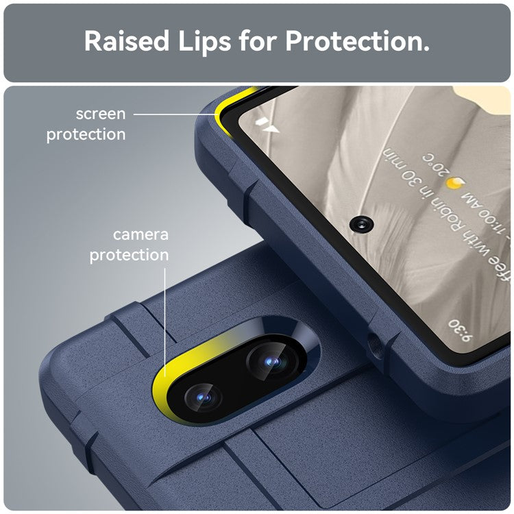 For Google Pixel 7a Phone Case Rugged Square Grid Texture Drop Protection Soft TPU Back Cover - Blue