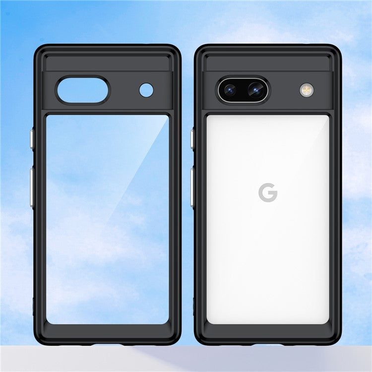 For Google Pixel 7a Phone Case, TPU Bumper+Acrylic Back Shell Shock-absorbing Protective Cover - Black
