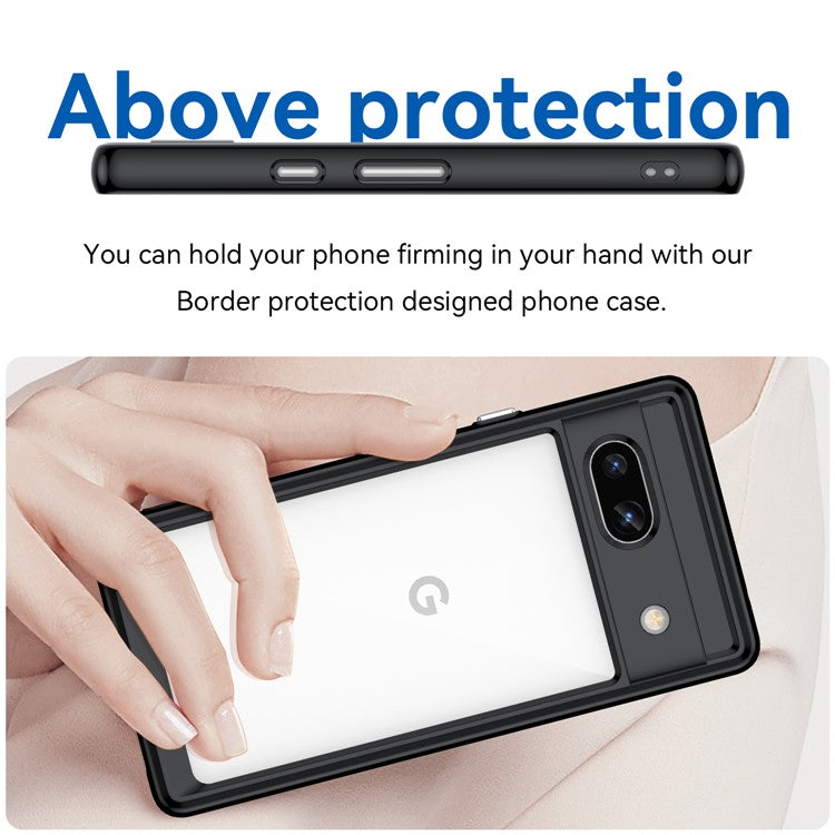 For Google Pixel 7a Phone Case, TPU Bumper+Acrylic Back Shell Shock-absorbing Protective Cover - Black