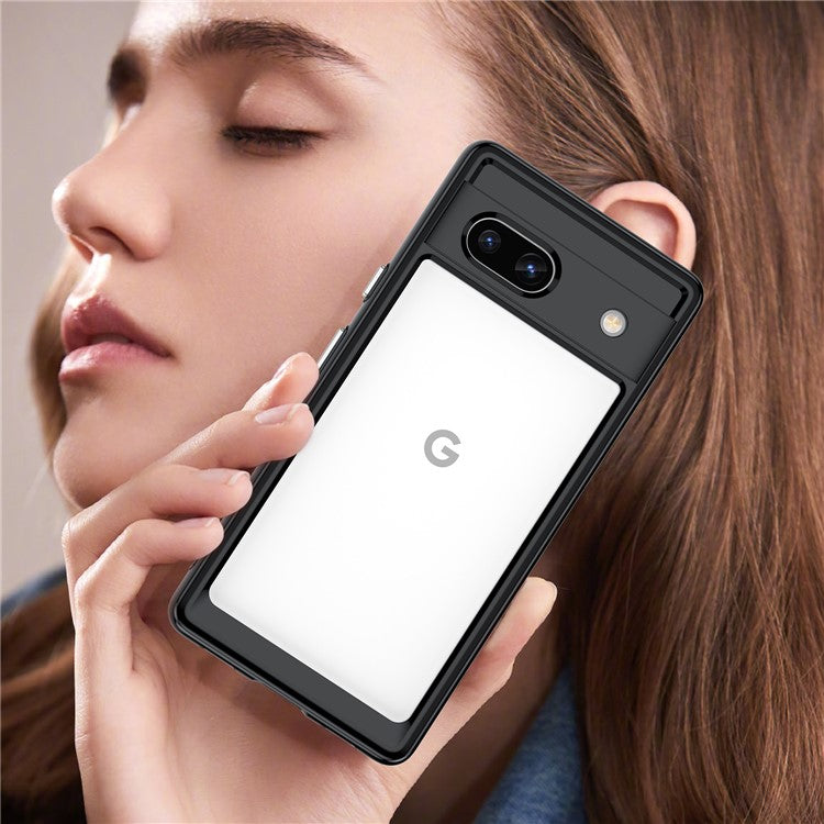 For Google Pixel 7a Phone Case, TPU Bumper+Acrylic Back Shell Shock-absorbing Protective Cover - Black