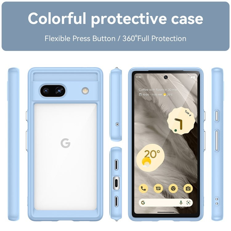 For Google Pixel 7a Phone Case, TPU Bumper+Acrylic Back Shell Shock-absorbing Protective Cover - Blue