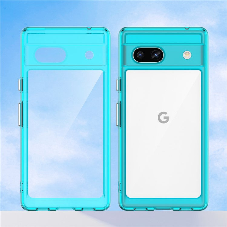 For Google Pixel 7a Phone Case, TPU Bumper+Acrylic Back Shell Shock-absorbing Protective Cover - Transparent Blue