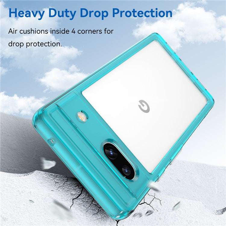 For Google Pixel 7a Phone Case, TPU Bumper+Acrylic Back Shell Shock-absorbing Protective Cover - Transparent Blue
