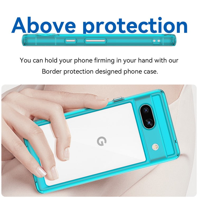 For Google Pixel 7a Phone Case, TPU Bumper+Acrylic Back Shell Shock-absorbing Protective Cover - Transparent Blue
