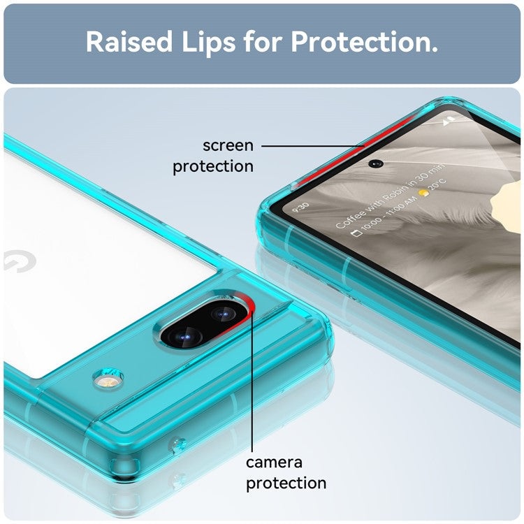For Google Pixel 7a Phone Case, TPU Bumper+Acrylic Back Shell Shock-absorbing Protective Cover - Transparent Blue