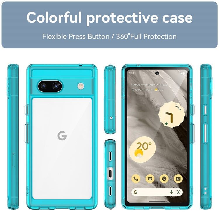 For Google Pixel 7a Phone Case, TPU Bumper+Acrylic Back Shell Shock-absorbing Protective Cover - Transparent Blue