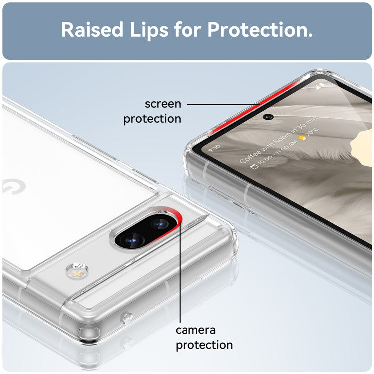 For Google Pixel 7a Phone Case, TPU Bumper+Acrylic Back Shell Shock-absorbing Protective Cover - Transparent