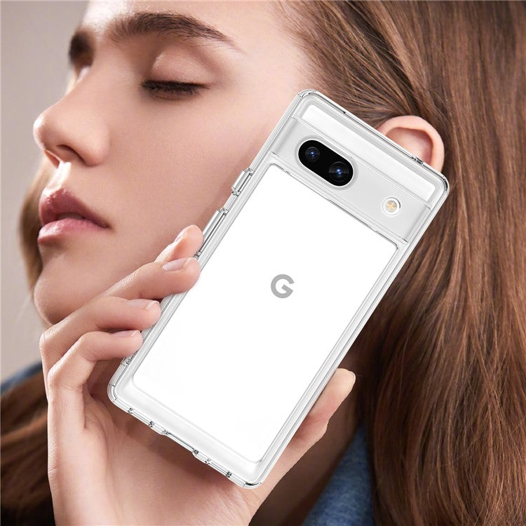For Google Pixel 7a Phone Case, TPU Bumper+Acrylic Back Shell Shock-absorbing Protective Cover - Transparent