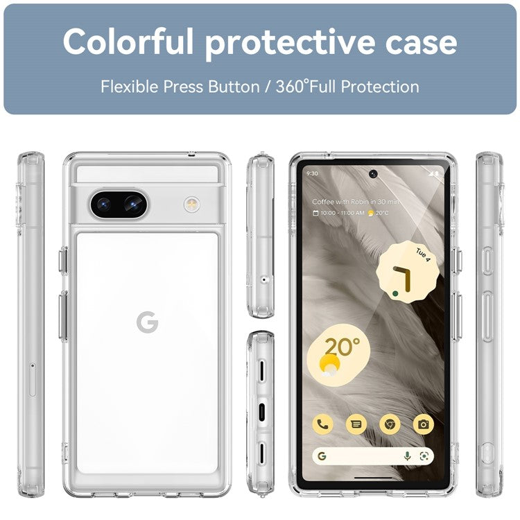 For Google Pixel 7a Phone Case, TPU Bumper+Acrylic Back Shell Shock-absorbing Protective Cover - Transparent