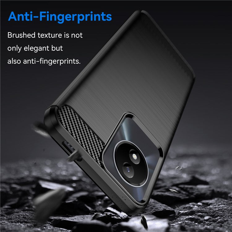 For vivo Y02 4G Shockproof Brushed Mobile Phone Case Carbon Fiber Texture TPU Protective Phone Cover - Black