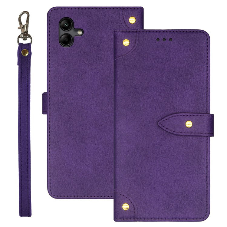 IDEWEI For Samsung Galaxy A04e 4G / F04 4G / M04 4G Anti-fall PU Leather Phone Stand Case Magnetic Clasp Shockproof Card Holder Cover - Purple
