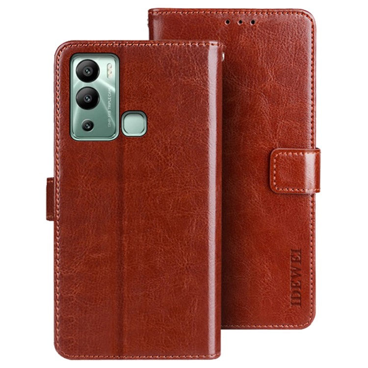 IDEWEI For Infinix Hot 12i 4G PU Leather Flip Phone Cover Protective Case Stand Feature Crazy Horse Texture Wallet Shell - Brown