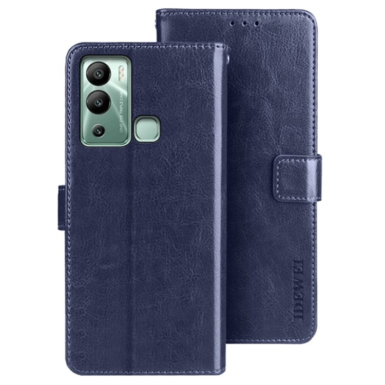 IDEWEI For Infinix Hot 12i 4G PU Leather Flip Phone Cover Case Stand Crazy Horse Texture Wallet Shell - Dark Blue