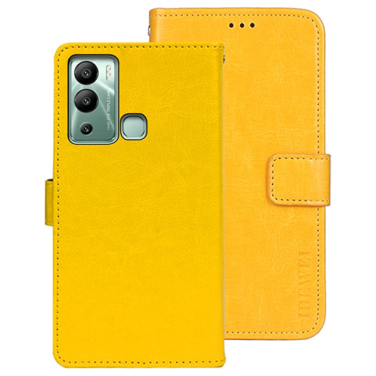 IDEWEI For Infinix Hot 12i 4G PU Leather Flip Phone Cover Case Stand Feature Crazy Horse Texture Wallet Shell - Yellow