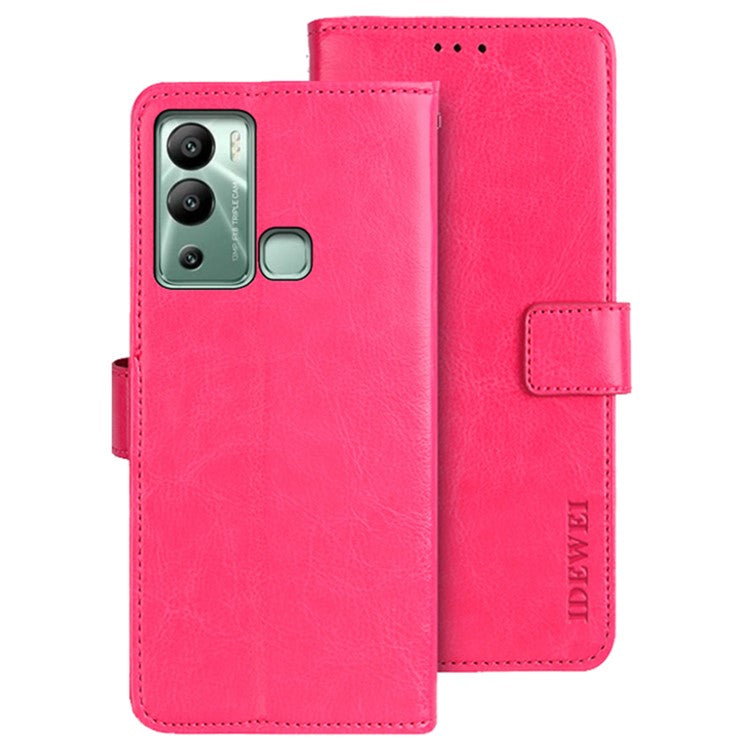 IDEWEI For Infinix Hot 12i 4G PU Leather Flip Phone Cover Case Stand Crazy Horse Texture Wallet Shell - Rose