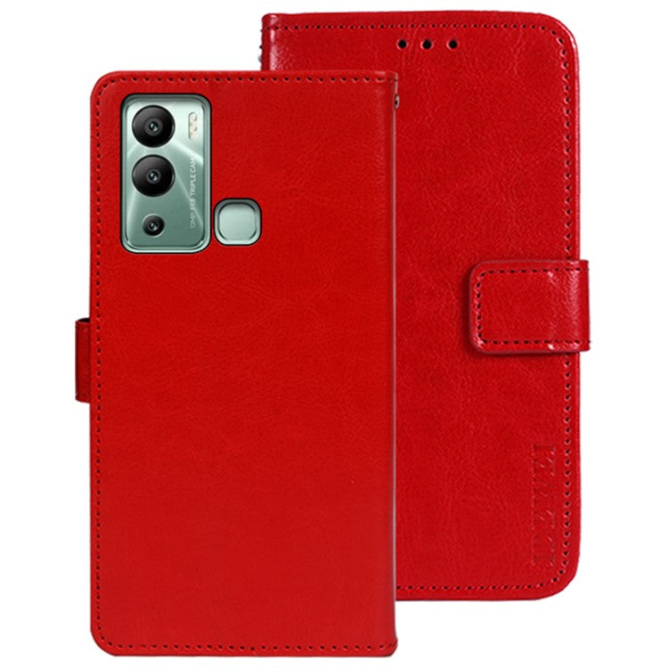 IDEWEI For Infinix Hot 12i 4G PU Leather Flip Phone Cover Case Stand Crazy Horse Texture Wallet Shell - Red