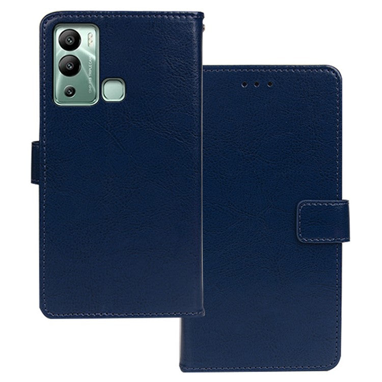 IDEWEI For Infinix Hot 12i 4G Crazy Horse Texture Well-Protected PU Leather Phone Case Folio Flip Viewing Stand Wallet Cover - Blue