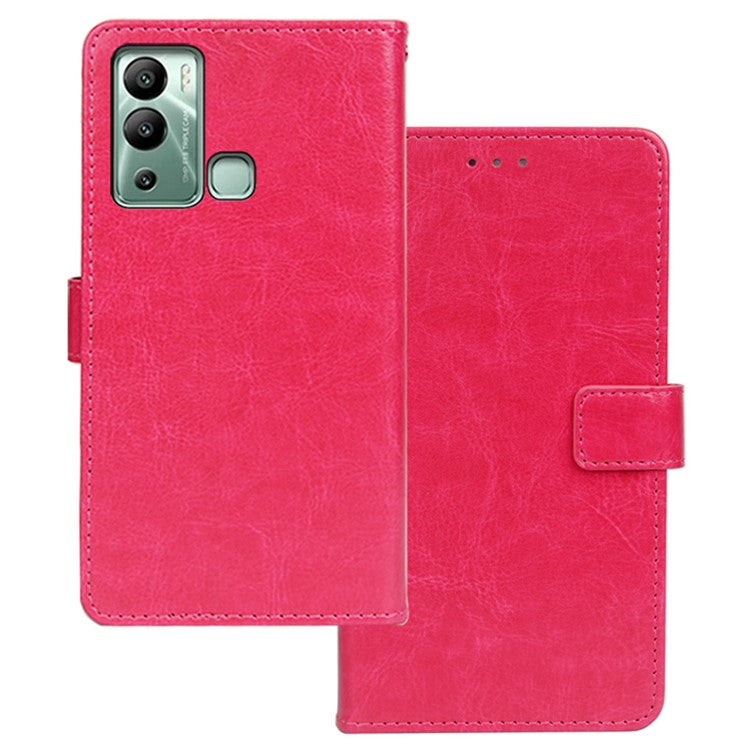 IDEWEI For Infinix Hot 12i 4G Crazy Horse Texture Well-Protected PU Leather Phone Case Folio Flip Viewing Stand Wallet Cover - Rose