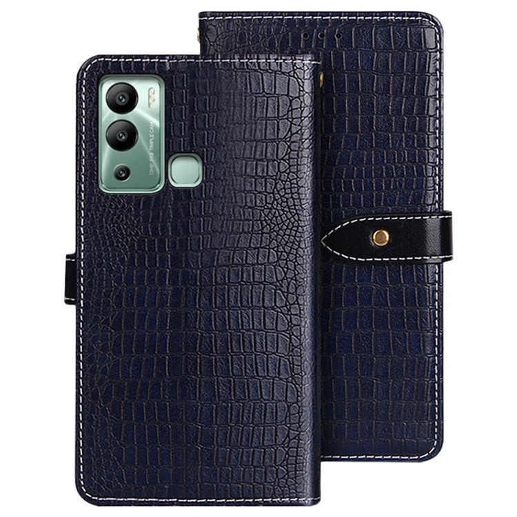 IDEWEI For Infinix Hot 12i 4G Crocodile Texture PU Leather Stand Full Protection Phone Flip Wallet Case Magnetic Clasp Phone Cover - Blue