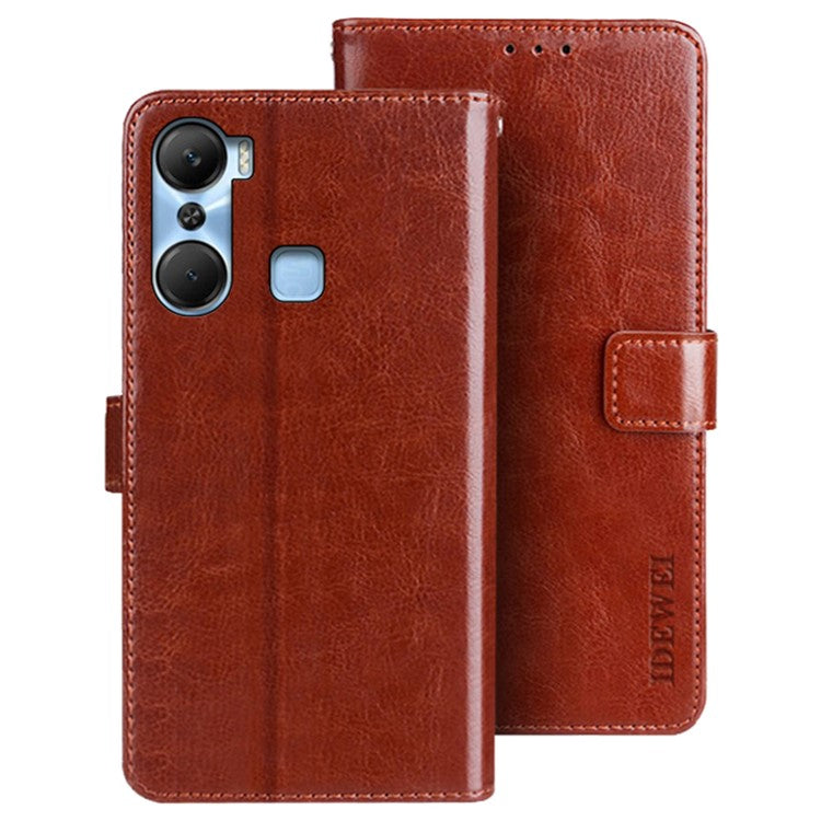IDEWEI For Infinix Hot 12 Pro 4G PU Leather Flip Phone Cover Protective Case Stand Crazy Horse Texture Wallet Shell - Brown