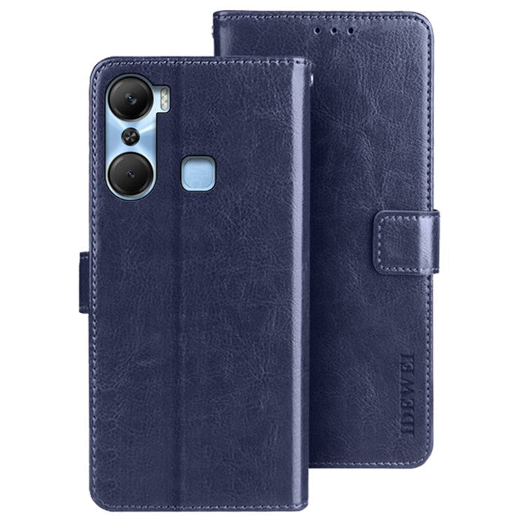 IDEWEI For Infinix Hot 12 Pro 4G PU Leather Flip Phone Cover Case Stand Crazy Horse Texture Wallet Shell - Dark Blue