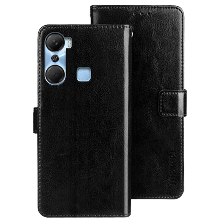 IDEWEI For Infinix Hot 12 Pro 4G PU Leather Flip Phone Cover Case Stand Crazy Horse Texture Wallet Shell - Black