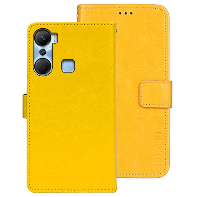 IDEWEI For Infinix Hot 12 Pro 4G PU Leather Flip Phone Cover Case Stand Crazy Horse Texture Wallet Shell - Yellow