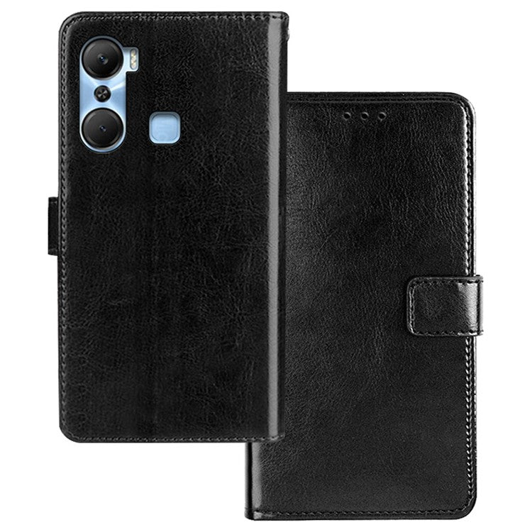 IDEWEI For Infinix Hot 12 Pro 4G Crazy Horse Texture Fully Wrapped PU Leather Phone Case Folio Flip Stand Wallet Cover - Black