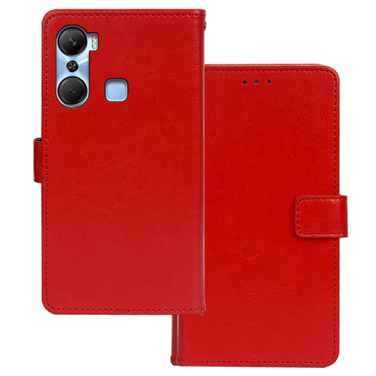 IDEWEI For Infinix Hot 12 Pro 4G Crazy Horse Texture Fully Wrapped PU Leather Phone Case Folio Flip Stand Wallet Cover - Red