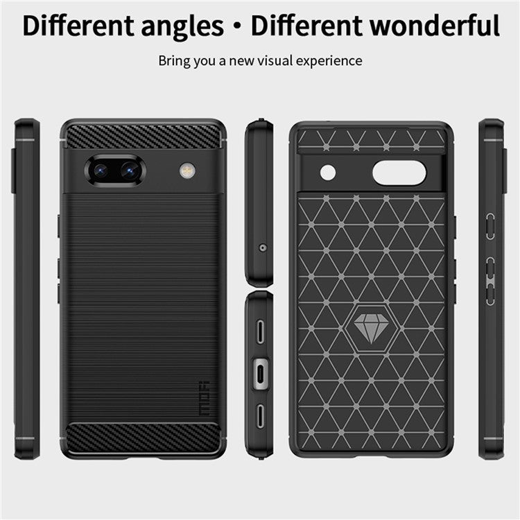 MOFI JK TPU Series-1 for Google Pixel 7a Drop-proof Phone Case Carbon Fiber Brushed TPU Scratch-resistant Phone Back Cover - Blue