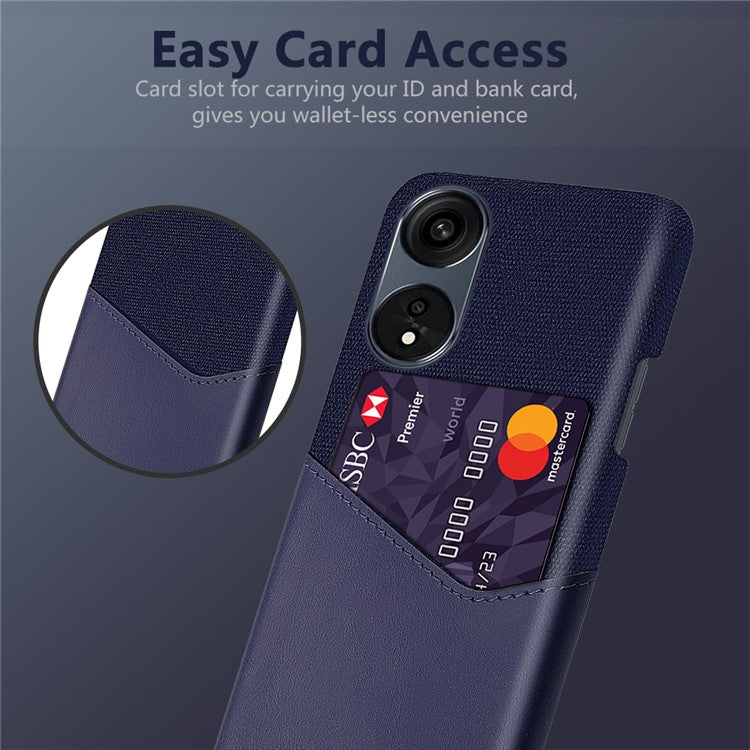 Smartphone Case For Oppo A1 Pro 5G / Reno8 T 5G, Cloth Texture PU Leather Coated Hard PC Phone Back Cover with Card Slot - Blue