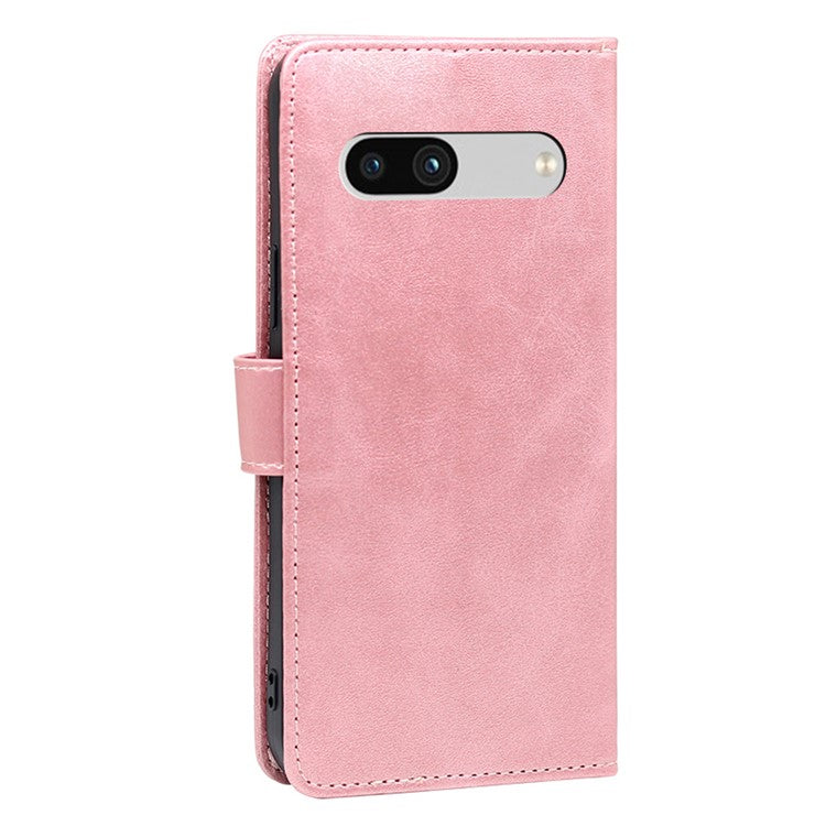 For Google Pixel 7a Calf Texture PU Leather Flip Phone Case Wallet Stand Full Protection Magnetic Closure Phone Cover - Rose Gold
