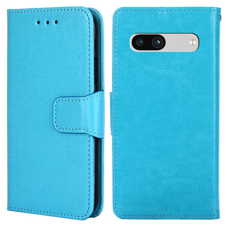 For Google Pixel 7a Textured PU Leather Phone Cover Anti-fall Folio Flip Wallet Case Foldable Stand Phone Shell - Baby Blue