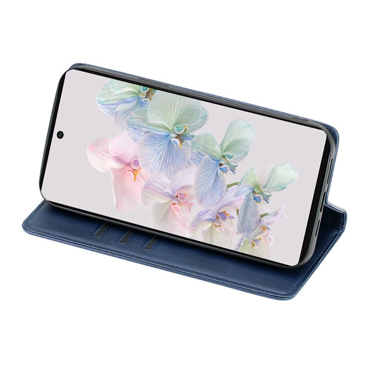 PU Leather Protective Phone Cover For Google Pixel 7a, Magnetic Auto-absorbed Wallet Stand Shockproof Calf Texture Phone Case - Blue