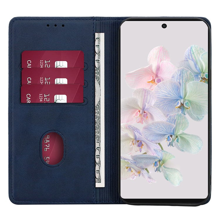 PU Leather Protective Phone Cover For Google Pixel 7a, Magnetic Auto-absorbed Wallet Stand Shockproof Calf Texture Phone Case - Blue