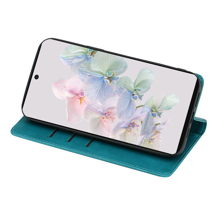 PU Leather Protective Phone Cover For Google Pixel 7a, Magnetic Auto-absorbed Wallet Stand Shockproof Calf Texture Phone Case - Baby Blue
