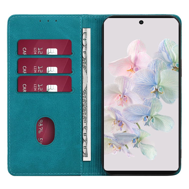 PU Leather Protective Phone Cover For Google Pixel 7a, Magnetic Auto-absorbed Wallet Stand Shockproof Calf Texture Phone Case - Baby Blue