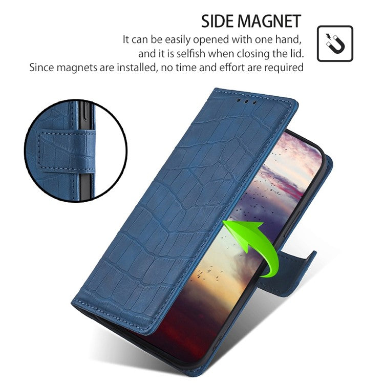 For Google Pixel 7a Crocodile Texture Skin-touch Feeling Phone Case Drop-proof PU Leather Cell Phone Cover with Wallet Stand - Blue