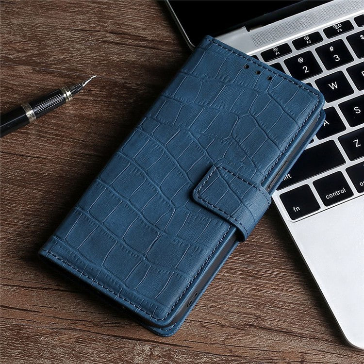 For Google Pixel 7a Crocodile Texture Skin-touch Feeling Phone Case Drop-proof PU Leather Cell Phone Cover with Wallet Stand - Blue