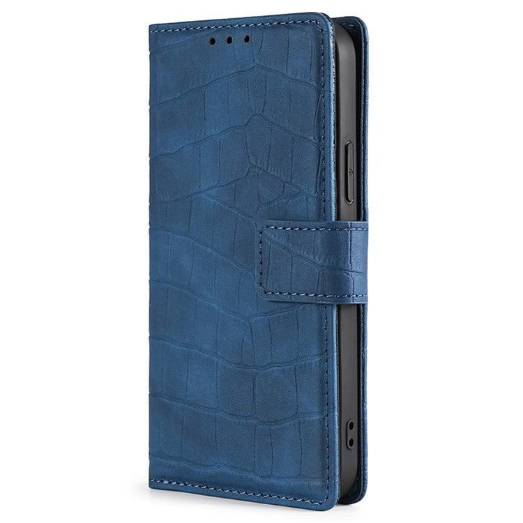 For Google Pixel 7a Crocodile Texture Skin-touch Feeling Phone Case Drop-proof PU Leather Cell Phone Cover with Wallet Stand - Blue