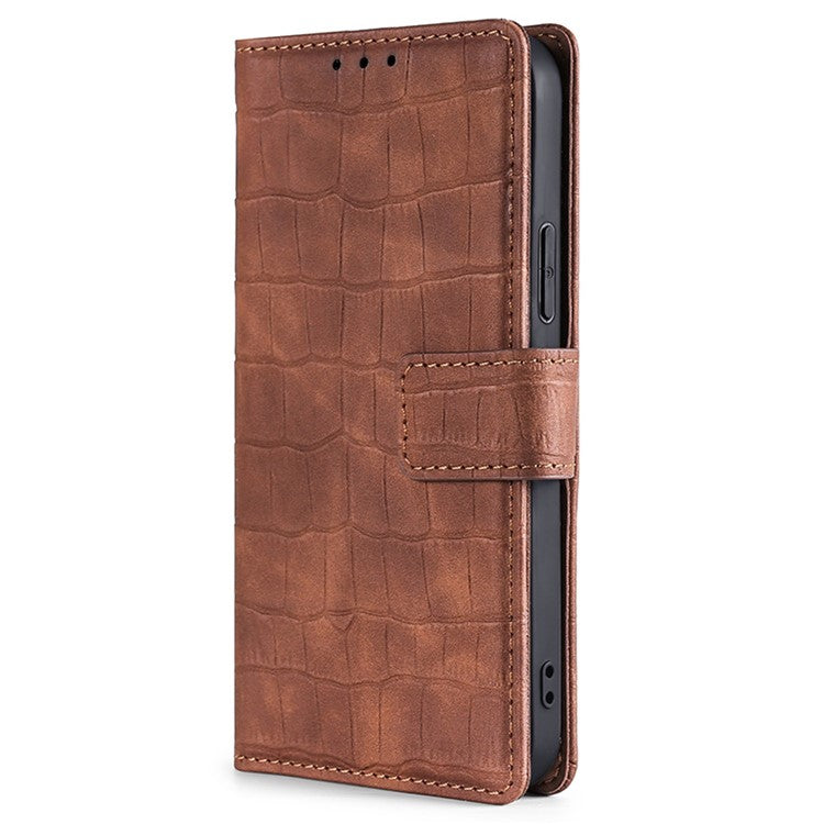 For Google Pixel 7a Crocodile Texture Skin-touch Feeling Phone Case Drop-proof PU Leather Cell Phone Cover with Wallet Stand - Brown