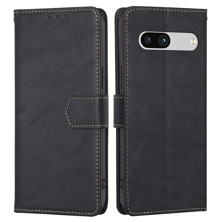 RFID Blocking Phone Cover For Google Pixel 7a, Cowhide Texture PU Leather Stand Wallet Shockproof Phone Case - Black