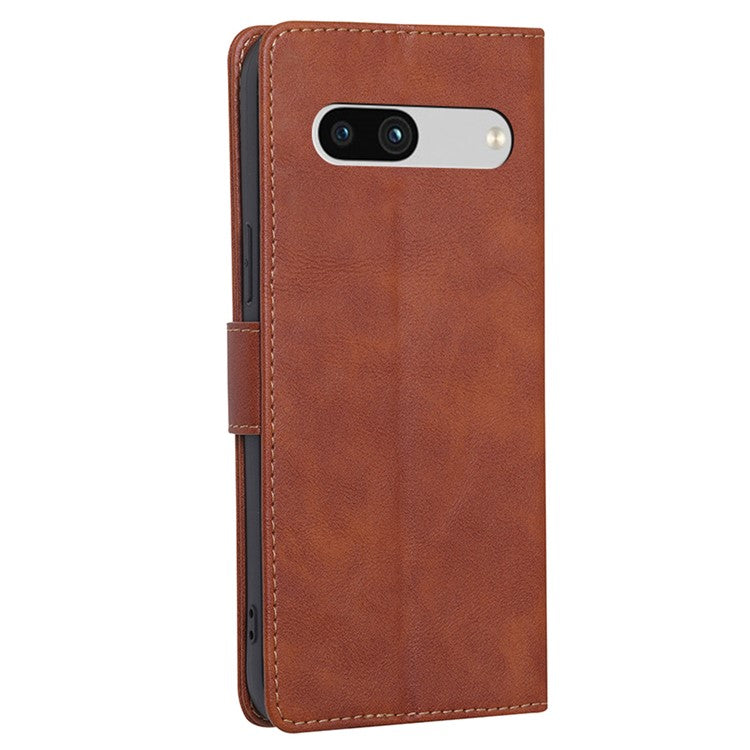RFID Blocking Phone Cover For Google Pixel 7a, Cowhide Texture PU Leather Stand Wallet Shockproof Phone Case - Brown