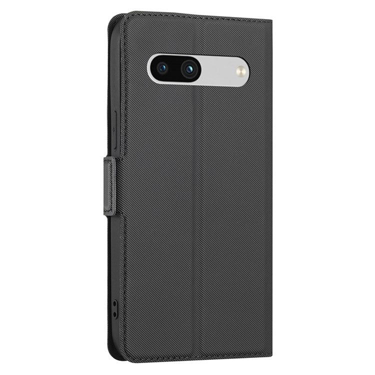 For Google Pixel 7a PU Leather Phone Case Dual Magnetic Clasp Twill Texture Stand Card Holder Full Protection Slim Phone Cover - Black