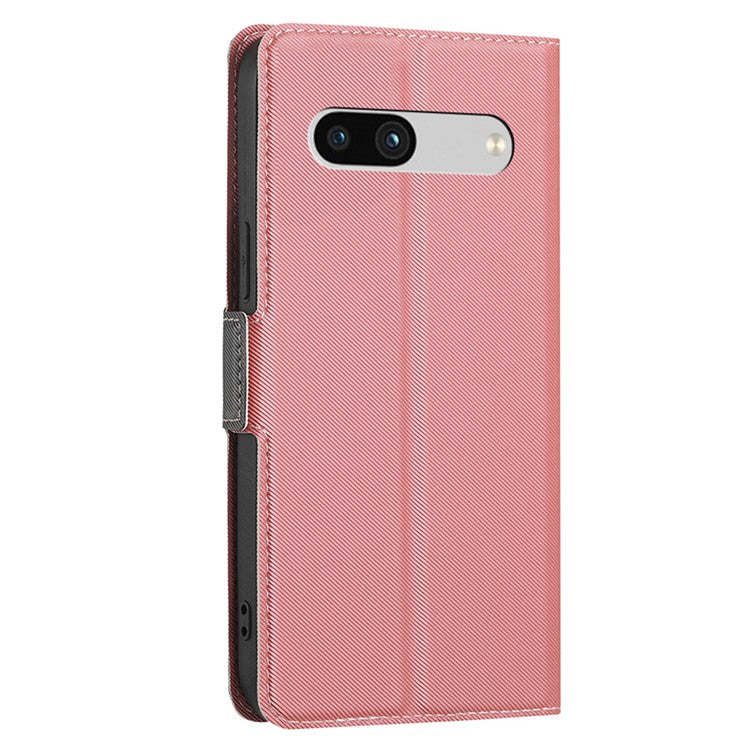 For Google Pixel 7a PU Leather Phone Case Dual Magnetic Clasp Twill Texture Stand Card Holder Full Protection Slim Phone Cover - Pink