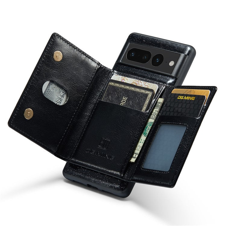 DG.MING M3 Series For Google Pixel 7 Pro 5G Glitter Bling Powder PU Leather Magnetic Anti-drop Phone Cover Detachable PC+TPU Kickstand Wallet Phone Case - Black