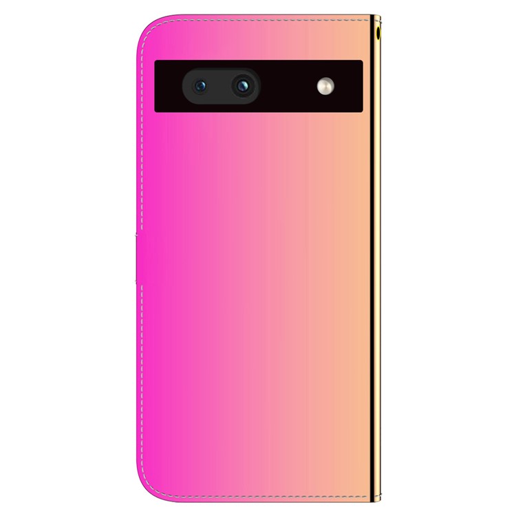 For Google Pixel 7a Mirror-like Surface PU Leather Wallet Phone Case Magnetic Clasp Stand Flip Phone Cover with Strap - Rose