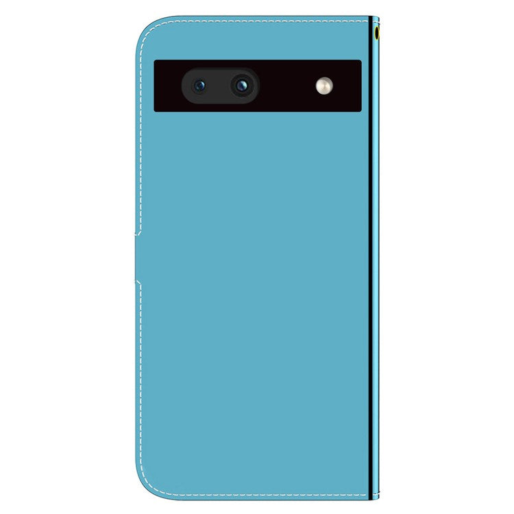 For Google Pixel 7a Mirror-like Surface PU Leather Wallet Phone Case Magnetic Clasp Stand Flip Phone Cover with Strap - Blue