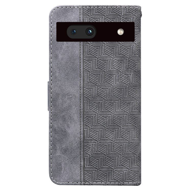 Imprinted Geometry Pattern Phone Case for Google Pixel 7a, Anti-Scratch PU Leather Magnetic Closure Wallet Stand Phone Cover - Grey