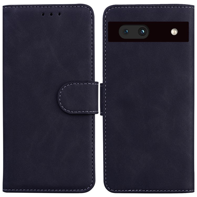 For Google Pixel 7a Drop Protection PU Leather Wallet Case Solid Color Shockproof Phone Stand Cover - Black
